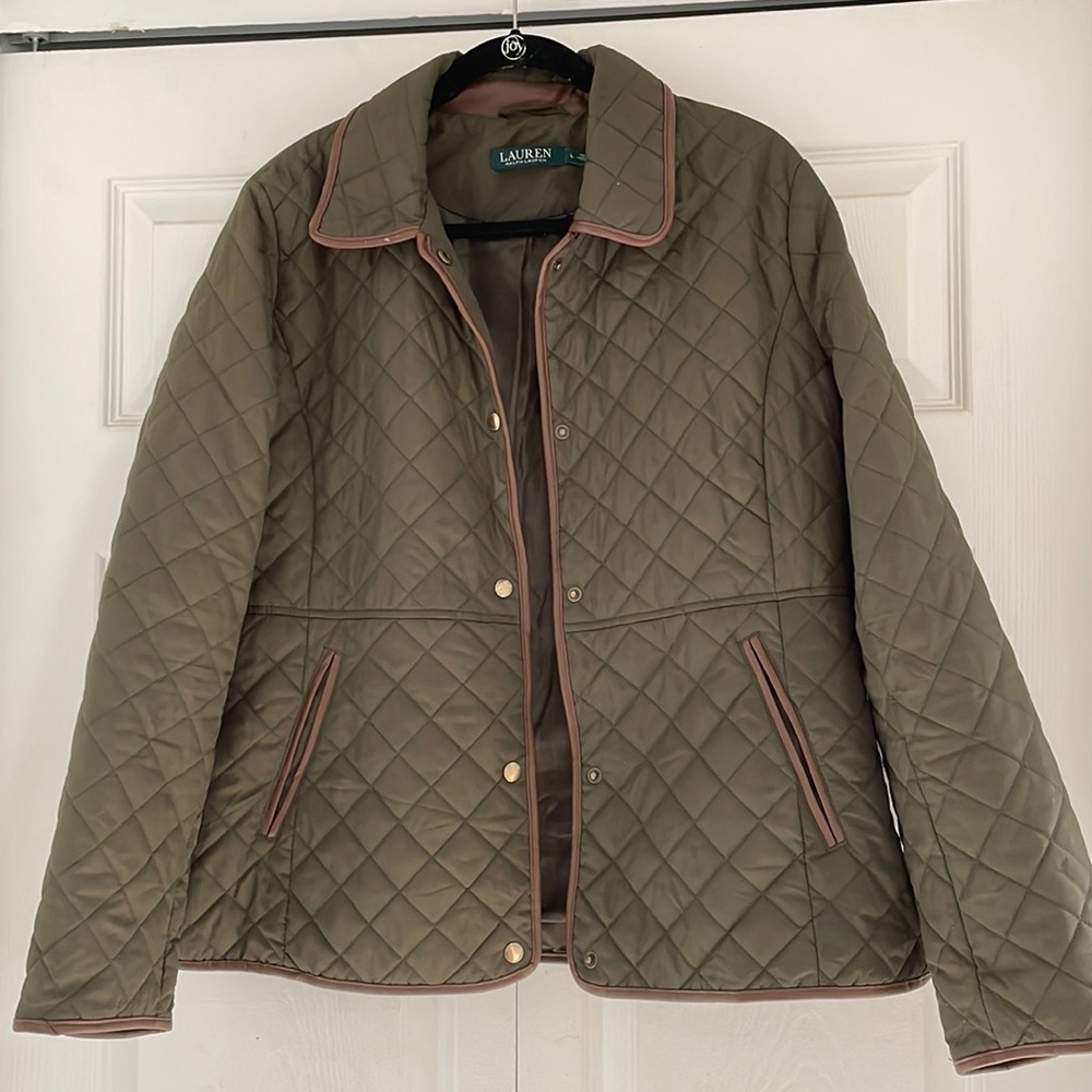 Gently Used Ralph Lauren Quilted Green Jacket with Leather Details Sz L